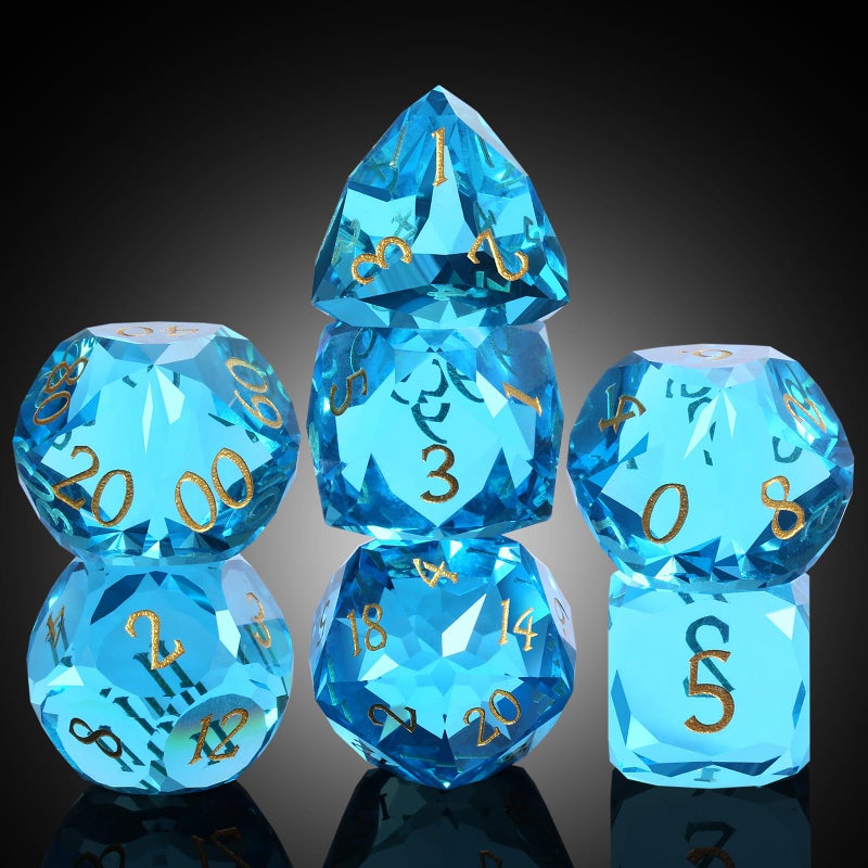 DNDND 7Piece Glass Dice Set Multifaceted Blue RPG Dice Set for DND Tabletop Gaming Collectors Premium Gift Box Durable Design Blue - Image 3