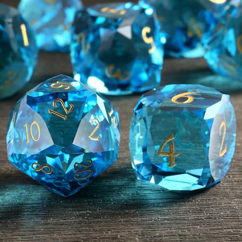 DNDND 7Piece Glass Dice Set Multifaceted Blue RPG Dice Set for DND Tabletop Gaming Collectors Premium Gift Box Durable Design Blue - Image 5