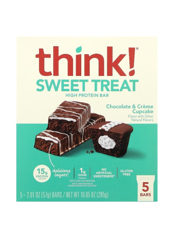 think! Think !, Sweet Treat, High Protein Bar, Chocolate & Creme Cupcake, 5 Bars, 2.01 oz (57 g) (Packaging may vary) - Image 1