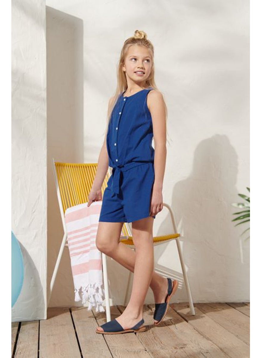 Tchibo - Kids Girl Plain Button Front Rompers, Blue - Image 1