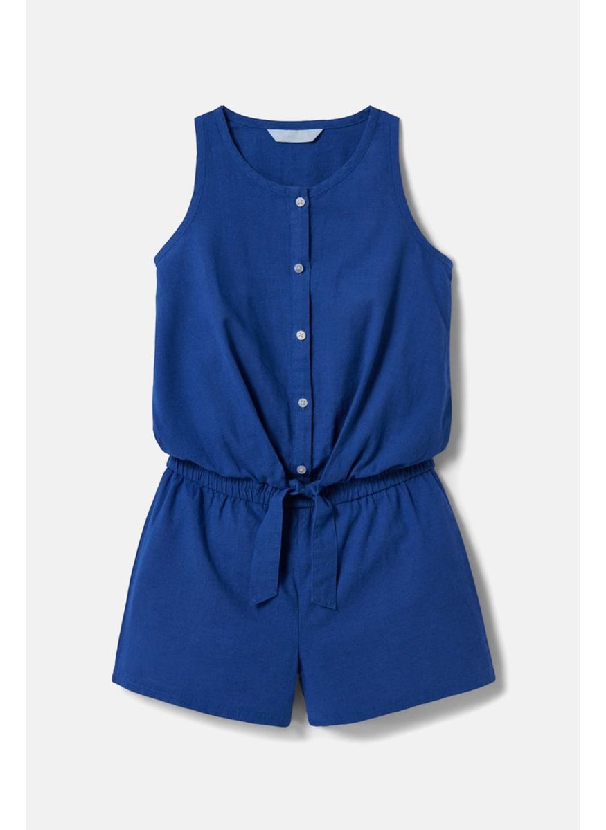Tchibo - Kids Girl Plain Button Front Rompers, Blue - Image 1