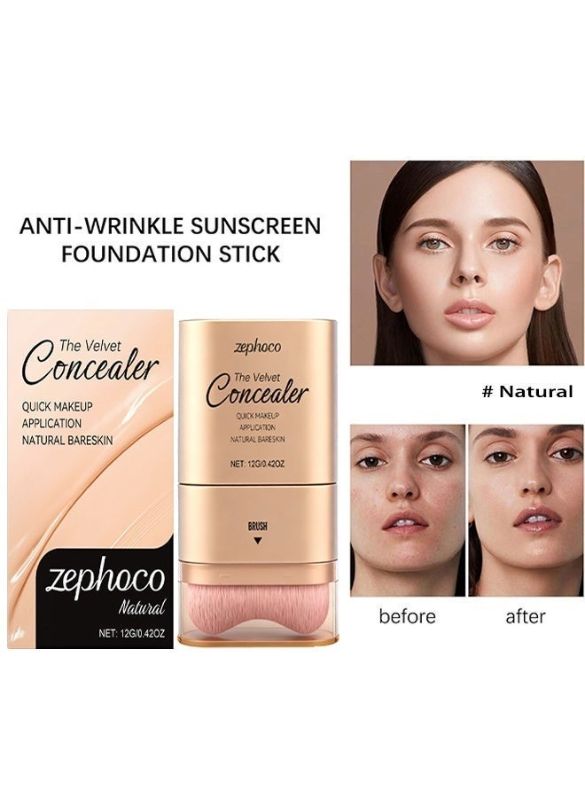 zephoco Concealer,Double-ended Concealer Stick Foundation Stick with Built-in Soft Brush and Natural Finish Concealer Foundation Sticks for Multi-Use Face Makeup (Natural) - Image 2