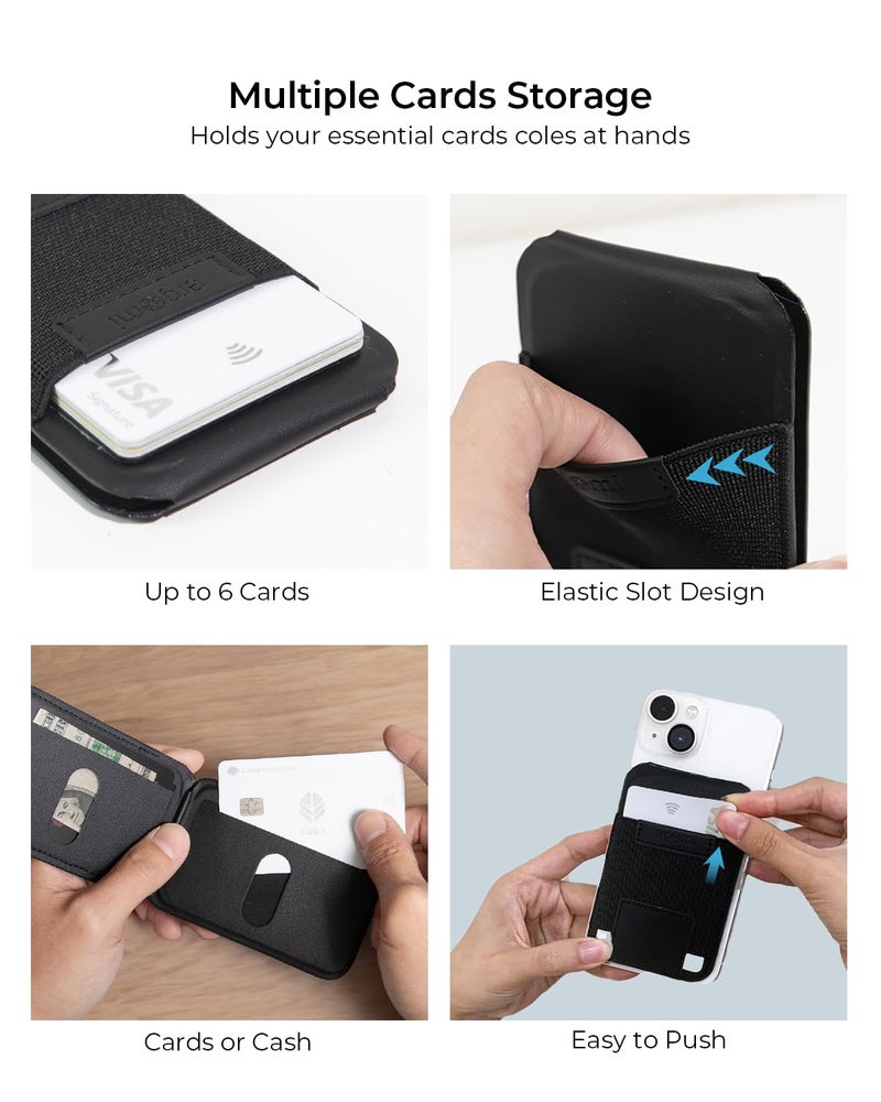 ergomi Mag-Safe Wallet Magnetic Wallet for iPhone 16/15/14/13/12, Magnetic Card Holder with Adjustable Stand, Vegan Leather Slim Phone Wallet, Strong Magnets, 3 Card Slots, Black - Image 4