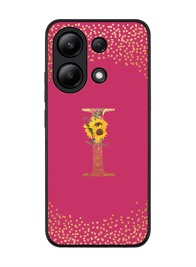 Stylizedd Rugged Black edge case for Xiaomi Redmi Note 13 4G, Custom Monogram Initial Letter Mandala Floral Pattern Alphabet - I ( Deep Pink Rose ) - Image 1