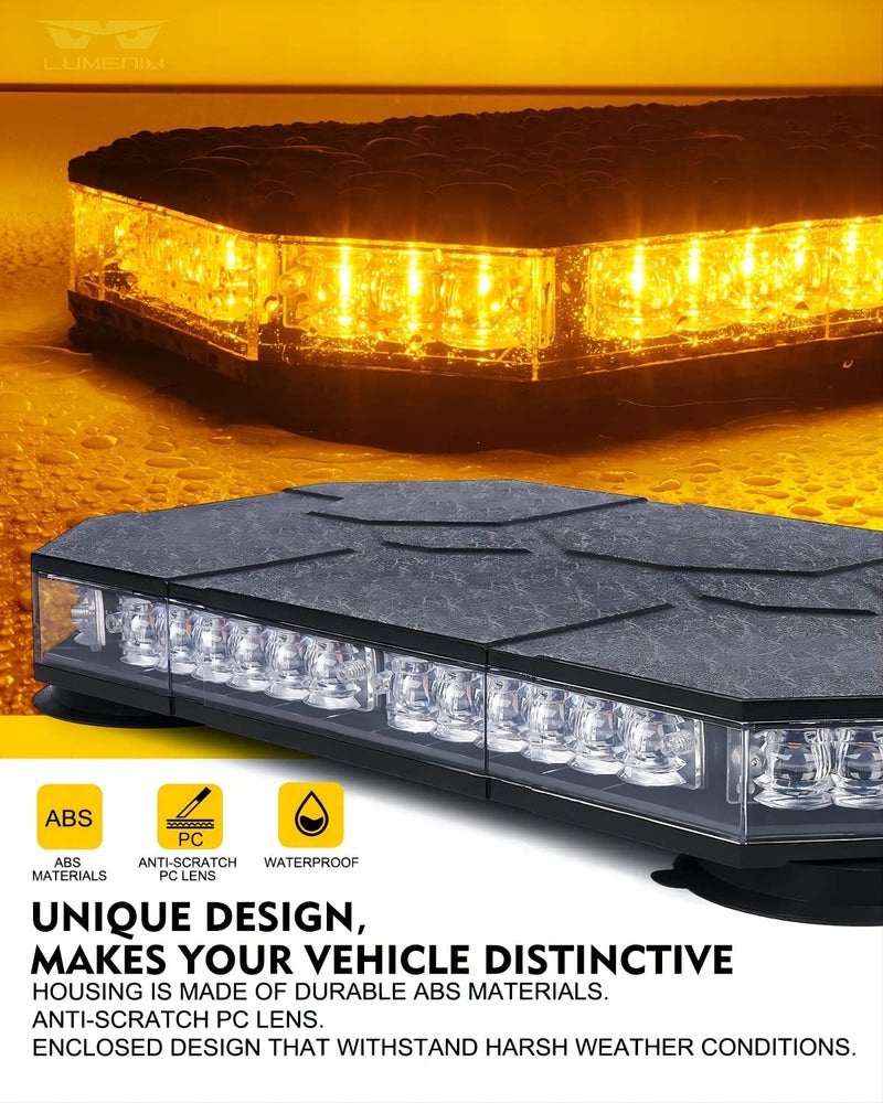 LUMENIX LED Rooftop Strobe Beacon Lights Bar w/Controller Magnetic Emergency Traffic Warning Safety Caution Flashing Light for Construction Vehicles Snow Plow Tow Trucks Postal - Amber (Patent Design) - Image 2