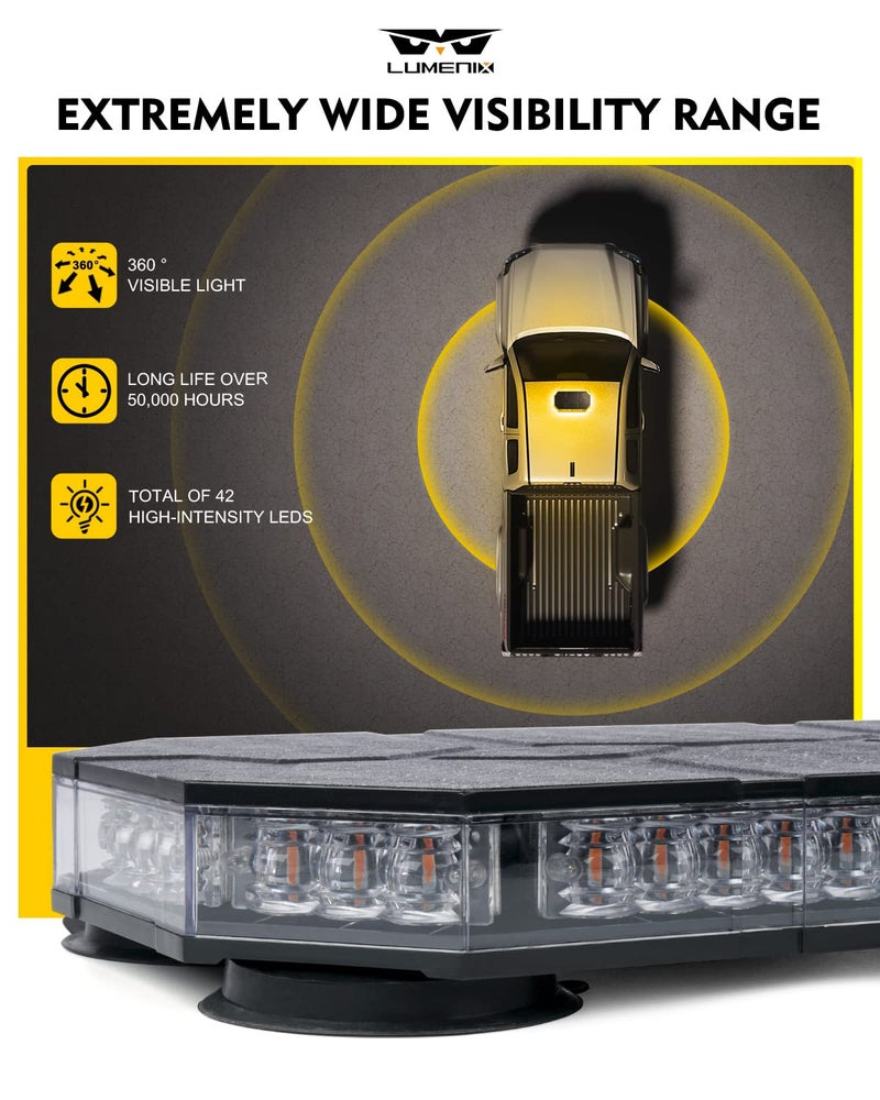 LUMENIX LED Rooftop Strobe Beacon Lights Bar w/Controller Magnetic Emergency Traffic Warning Safety Caution Flashing Light for Construction Vehicles Snow Plow Tow Trucks Postal - Amber (Patent Design) - Image 4