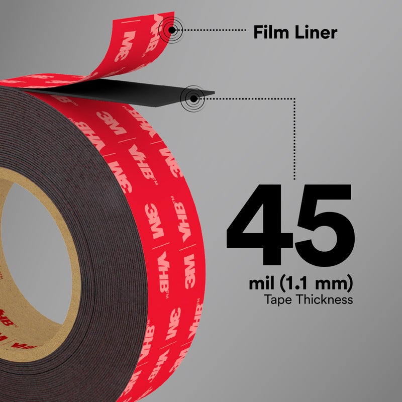 3M VHB Tape 5952 Double-Sided Acrylic Foam Tape - Heavy Duty, Industrial Mounting Tape - 3/4 inch width x 15 yards length, 45 mil thick - Black - Image 3