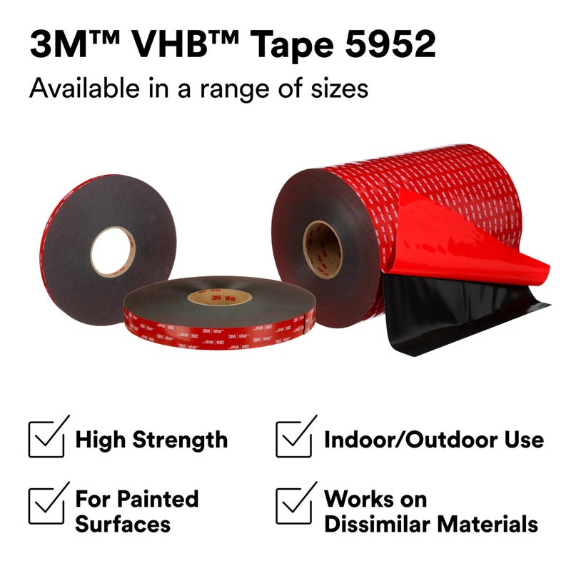 3M VHB Tape 5952 Double-Sided Acrylic Foam Tape - Heavy Duty, Industrial Mounting Tape - 3/4 inch width x 15 yards length, 45 mil thick - Black - Image 2