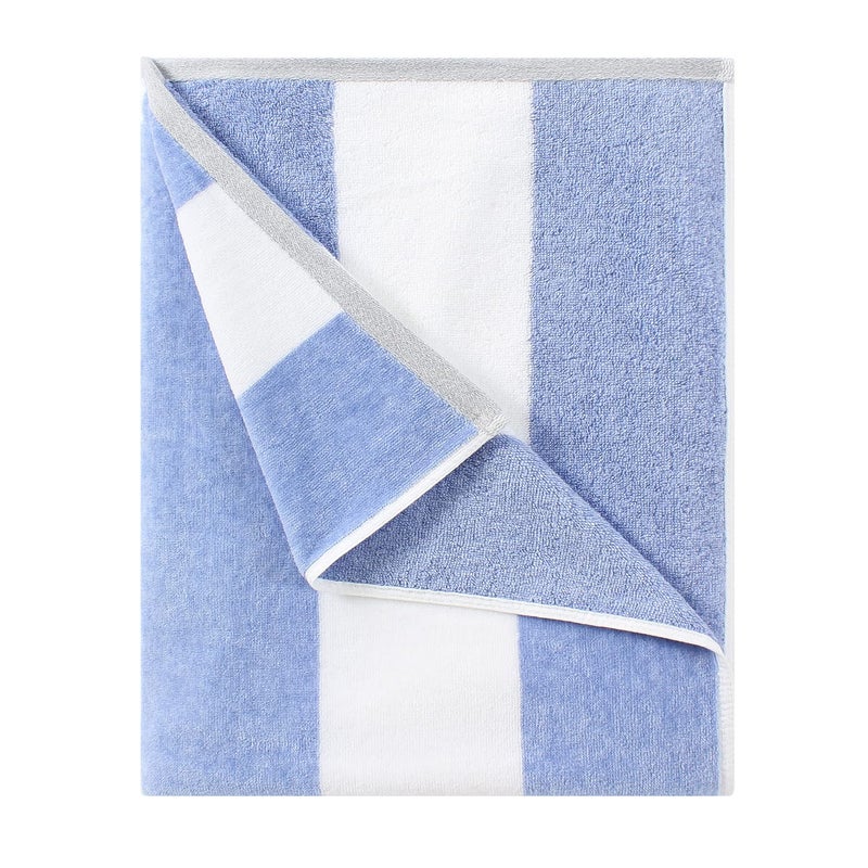 HENBAY Cotton Oversized Beach Towel  Large 70 x 35 Inch Pool Towel Blue Striped Quick Dry Swimming Cabana Towel