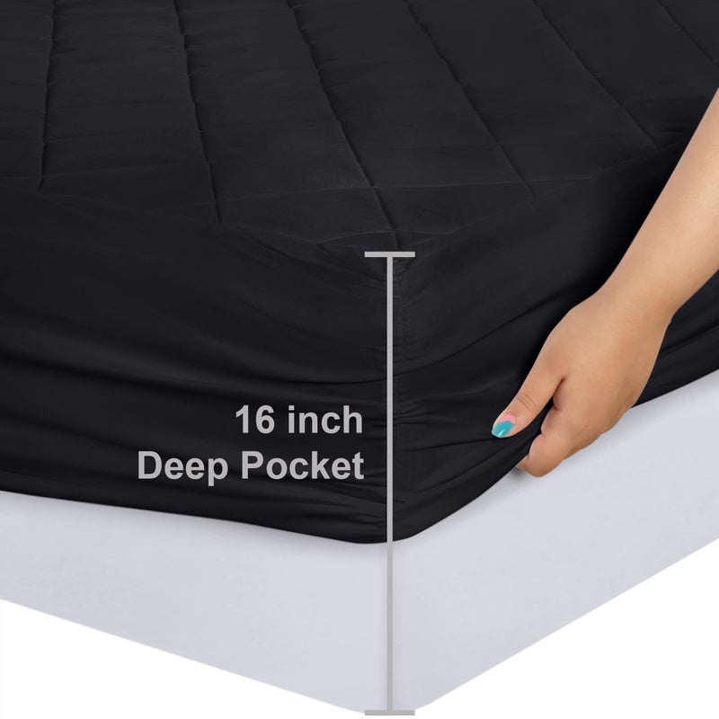 Utopia Bedding Quilted Fitted Mattress Pad, King Size, Elastic Fitted Mattress Topper Protector and Cover with Deep Pocket Stretches up to 16 Inches, Machine Washable (Black) - Image 3