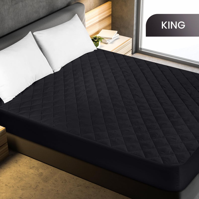 Utopia Bedding Quilted Fitted Mattress Pad, King Size, Elastic Fitted Mattress Topper Protector and Cover with Deep Pocket Stretches up to 16 Inches, Machine Washable (Black) - Image 2