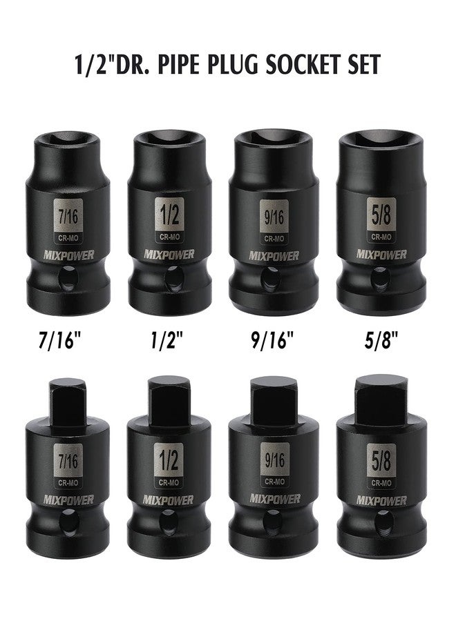 MIXPOWER 8 Pieces 1/2-inch Drive Pipe Plug Socket Set, SAE, CR-MO, Tapered Male Square Drive, Chamfered Female Square Drive - Image 3