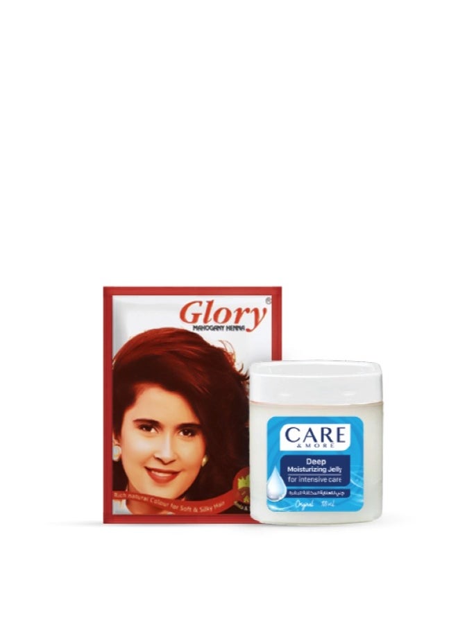 Glory Henna 2 Sachet Mahogany + Care & More Petroleum Jelly - Original 50gm FREE 