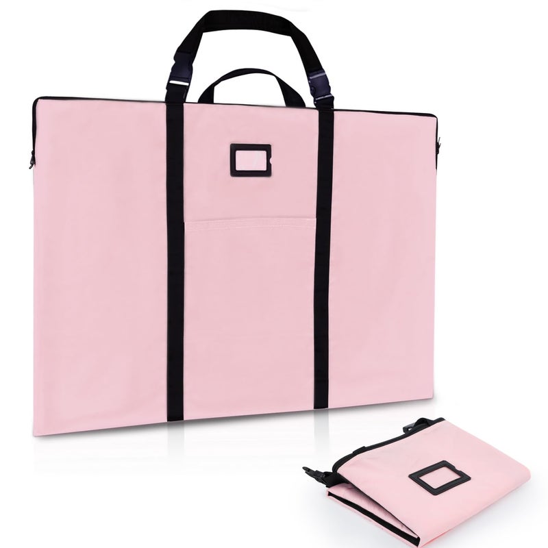 Large Size Art Portfolio Bag with Nylon Shoulder 24 x 36 inches Light Weight Poster Storage Bag Board Holder with Handle and Zipper for Poster Sketching and Drawing pink