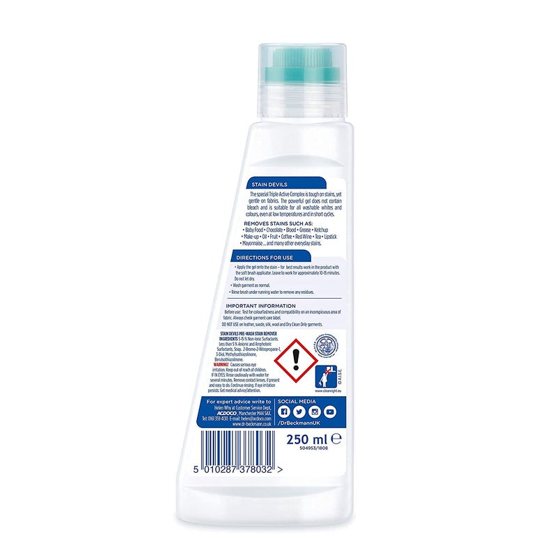 Dr. Beckmann Pre Wash Stain Remover with Brush 250ml | Works 1st Time Against Tough Stains | For all Colours & Textiles | Pack of 2 - Image 4