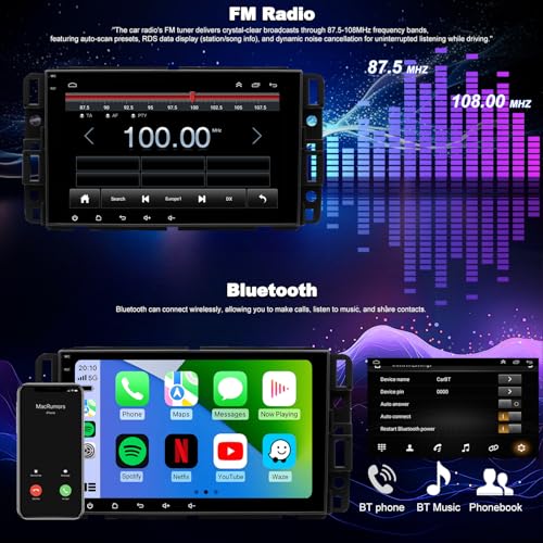 Aitrenlu 5Gwifi Upgrade Car Radio for GMC Sierra Chevy Silverado 1500/2500/3500 2007-2013, Tahoe Yukon 2007-2014, Impala Head Unit 8inch Touch Screen Stereo Apple Carplay Android Auto Bluetooth GPS FM Camera - Image 4