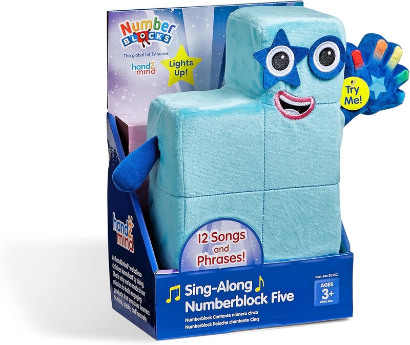hand2mind hand2mind SingAlong Numberblock Five Music Toys Numbers for Toddlers Preschool Learning Math Toys Light Up Stuffed Animal Plushies Counting Blocks Kids Birthday Gifts Easter Basket Stuffers  - Image 1