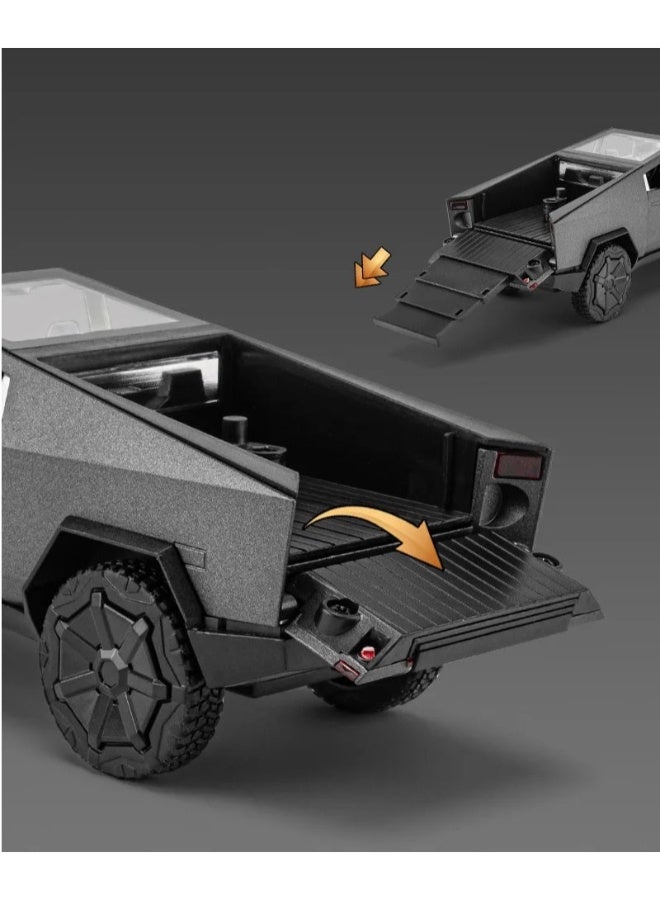 CHE ZHI 1:32 Scale Simulation of Tesla Cybertruck Diecast Pickup Truck Model with Bike & Trailer – Alloy Toy Car with Sound & Light for Kids & Collectors  - Image 4