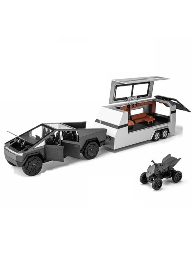 CHE ZHI 1:32 Scale Simulation of Tesla Cybertruck Diecast Pickup Truck Model with Bike & Trailer – Alloy Toy Car with Sound & Light for Kids & Collectors  - Image 5
