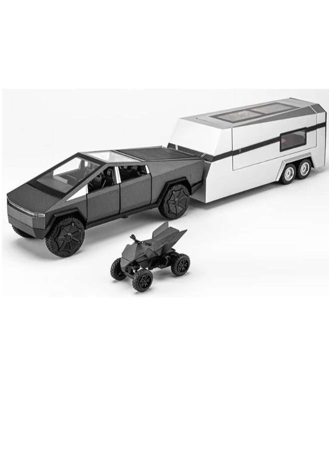 CHE ZHI 1:32 Scale Simulation of Tesla Cybertruck Diecast Pickup Truck Model with Bike & Trailer – Alloy Toy Car with Sound & Light for Kids & Collectors  - Image 1