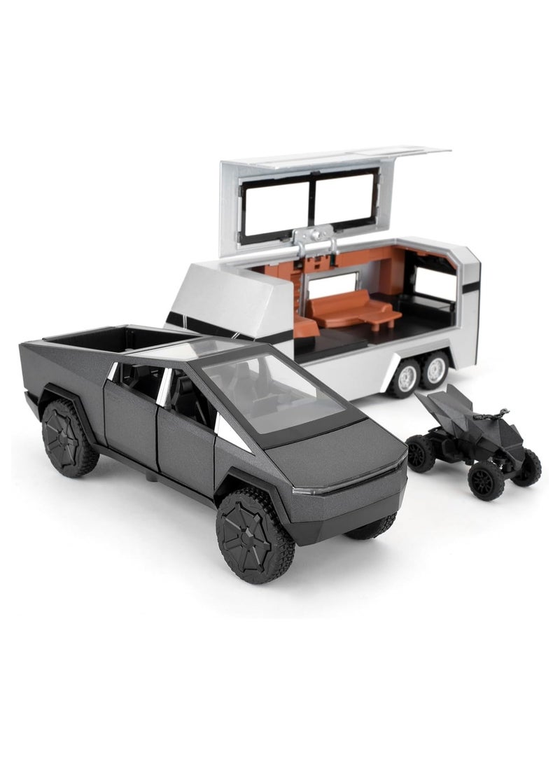 TOY GARDEN 1:32 Scale Simulation of Tesla Cybertruck Diecast Pickup Truck Model with Bike & Trailer – Alloy Toy Car with Sound & Light for Kids & Collectors - Image 1