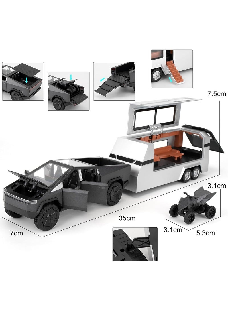 TOY GARDEN 1:32 Scale Simulation of Tesla Cybertruck Diecast Pickup Truck Model with Bike & Trailer – Alloy Toy Car with Sound & Light for Kids & Collectors - Image 3