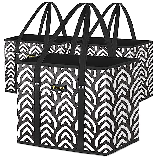 BALEINE 3Pk Reusable Grocery Bags, Foldable Shopping Bags for Groceries with Reinforced Bottom & Handles (Honeysuckle) - Image 1