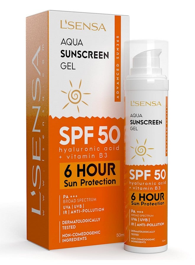 L'SENSA Sunscreen Spf 50 For Oily Skin, Anti-Tan, Waterproof Sun Cream, 1% Hyaluronic Aqua Gel, Free From Oxybenzone, For Oily, Combination & Ace Prone Skin, Make-Up Friendly For Women & Men, 50Gram  - Image 1