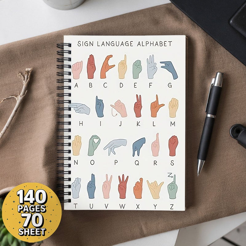 دليل أبجدية لغة الإشارة – 140 صفحة، دفتر ملاحظات حلزوني بحجم A5 مع رسوم بيانية للتعليم - Image 4