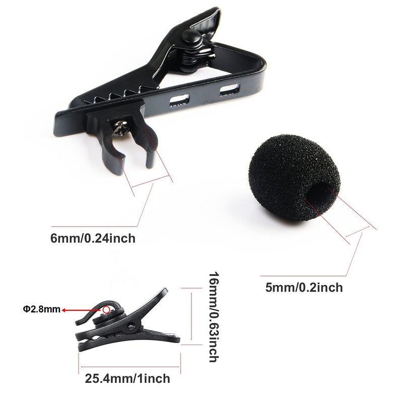 AUGSUN 18Pcs Lapel Microphone Clips Replacement Kit, 6Pcs Lavalier Mic Clips Metal Tie Clips Lavalier Microphone Clips, 6Pcs Windscreen Foam Cover and 6Pcs Plastic Wire Clips - Image 2