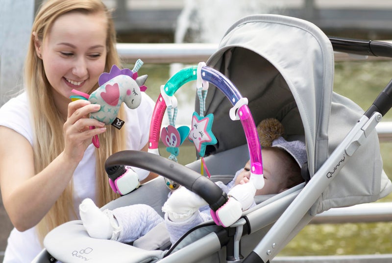 BENBAT Baby Stroller Arch Toy Rainbow Dazzle Friends Play Bar. Fun Newborns Sensory Activity, Adjustable for Bouncers and Car Seat, Unicorn - Image 2