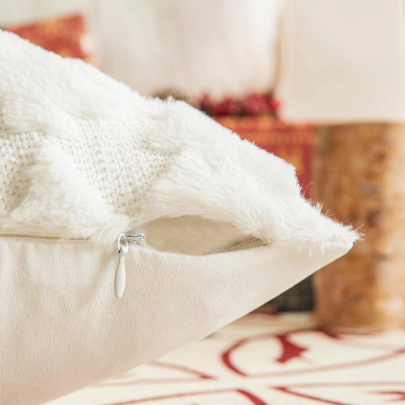 AQOTHES Set of 2 Christmas Tree Throw Pillow Covers 18x18 Inch  Soft Faux Fur White Decorative Xmas Throw Pillows for Couch Sofa Holiday Winter Decor - Image 5