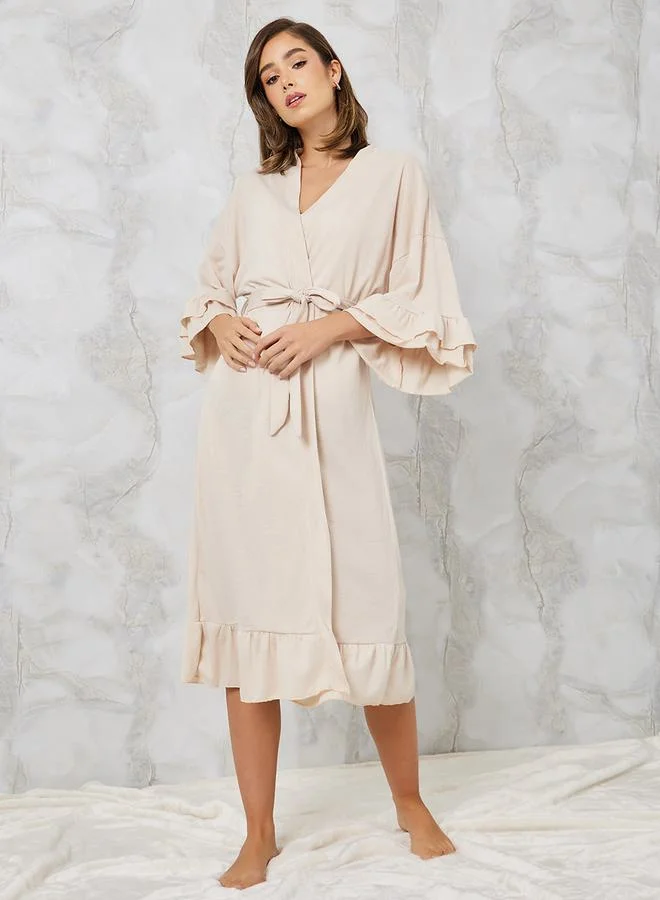ستايلي Jersey Ruffle Sleeves & Hem Robe