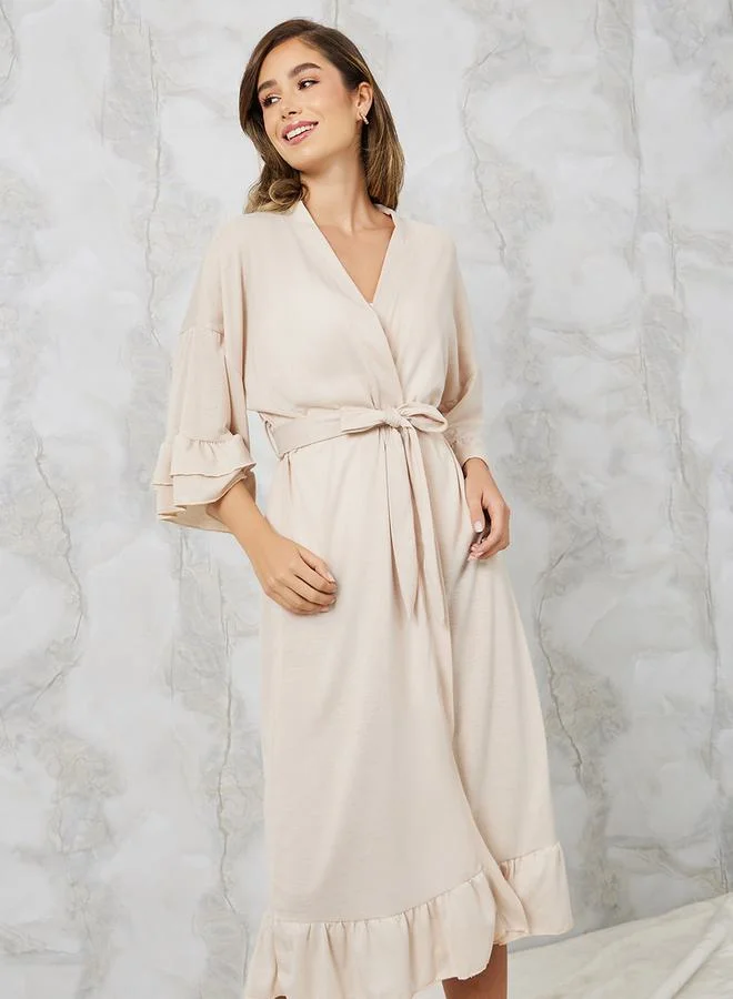 ستايلي Jersey Ruffle Sleeves & Hem Robe