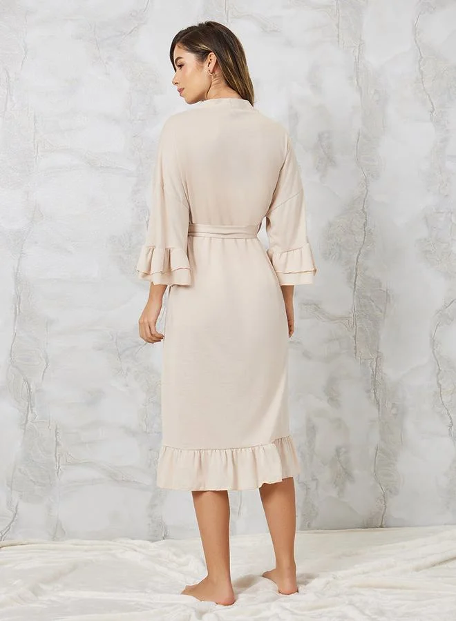Styli Jersey Ruffle Sleeves & Hem Robe