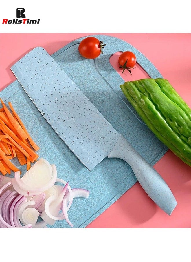 RollsTimi  7-Piece Wheat Straw Knives Set, Household Stainless Steel Fruit Kitchen Knives With Cutting Board,Blue  - Image 5