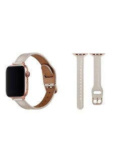 Tee Leather Replacement Band for Apple Watch Series 1/2/3/4/5/6/SE 44/42mm White/Rose Gold