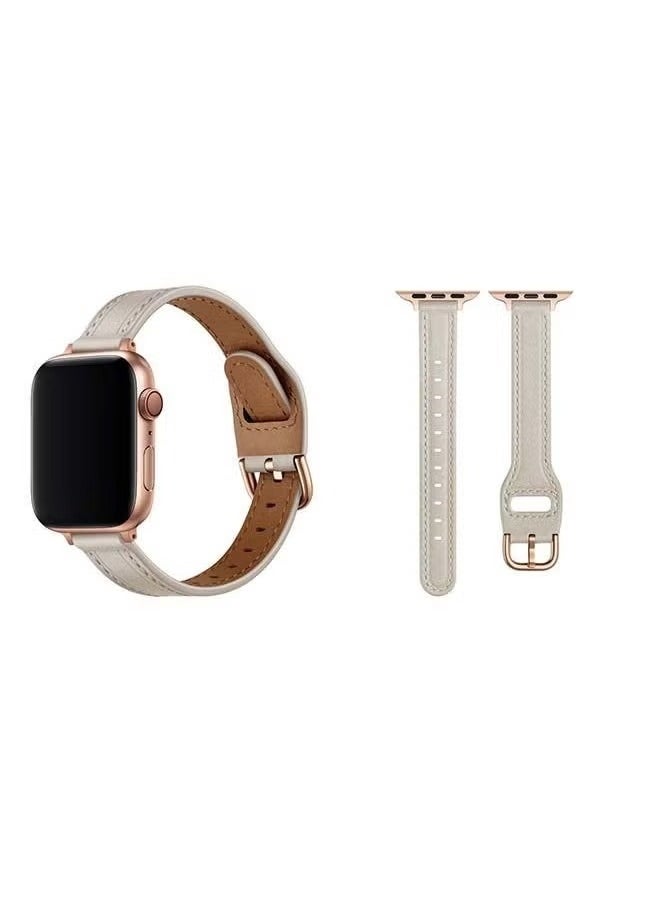 vesus - Tee Leather Replacement Band for Apple Watch Series 1/2/3/4/5/6/SE 44/42mm White/Rose Gold - Image 1