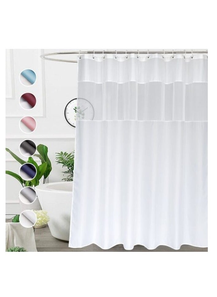 Extra Long White Shower Curtain, Bath Curtain with Mesh Window, Weighted Bottom Hem, 180 x 200 cm - Image 1