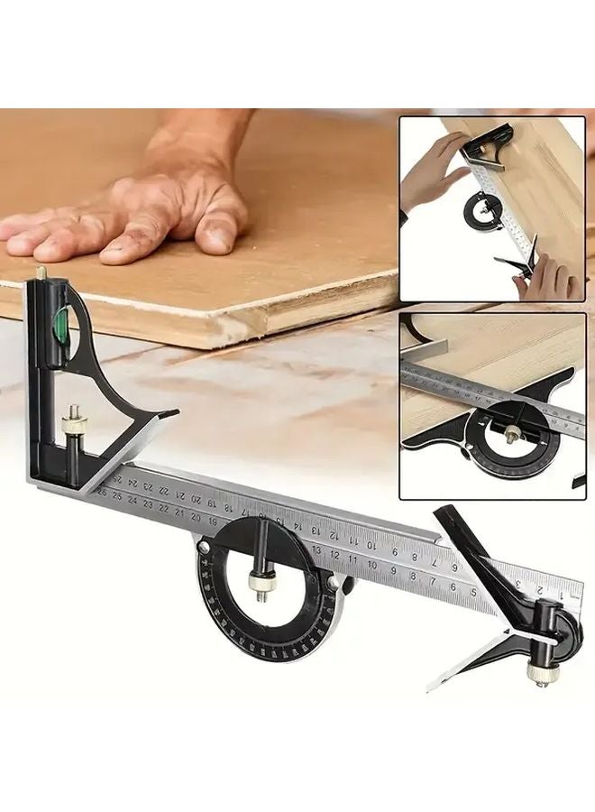 Black 3 in 1 Adjustable Square Measuring Tool with Bubble Level 300mm 45 90 Degree Angles - Image 5