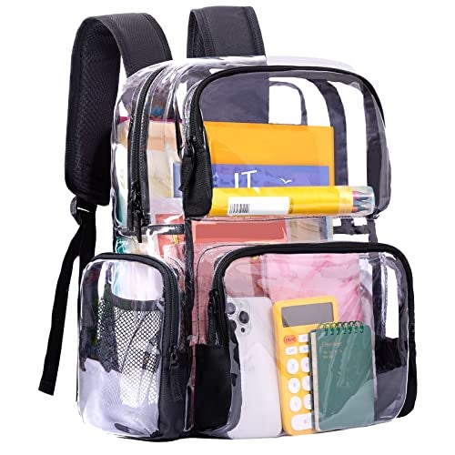 Vorspack Clear Backpack - Transparent Backpack with Reinforced Bottom & Multi-pockets for College Workplace Security - Black - Image 1