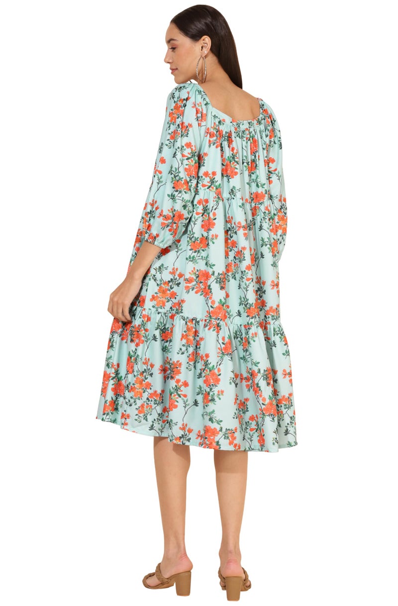 Janasya Women's Sea Green Moss Digital Floral Printed Flared Dress(JNE4316-DR-XS) - Image 4