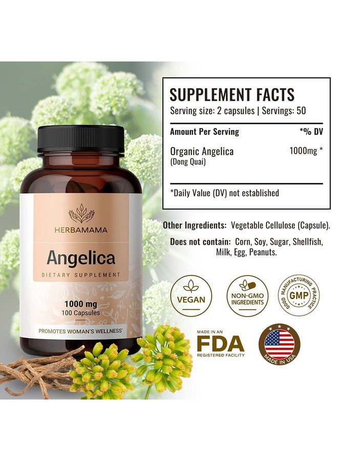 Angelica Root Capsules Organic Dong Quai Root Capsules Angelica Root Powder Vegan Supplemen Dong Quai Herb Pills 1000Mg 100 Caps