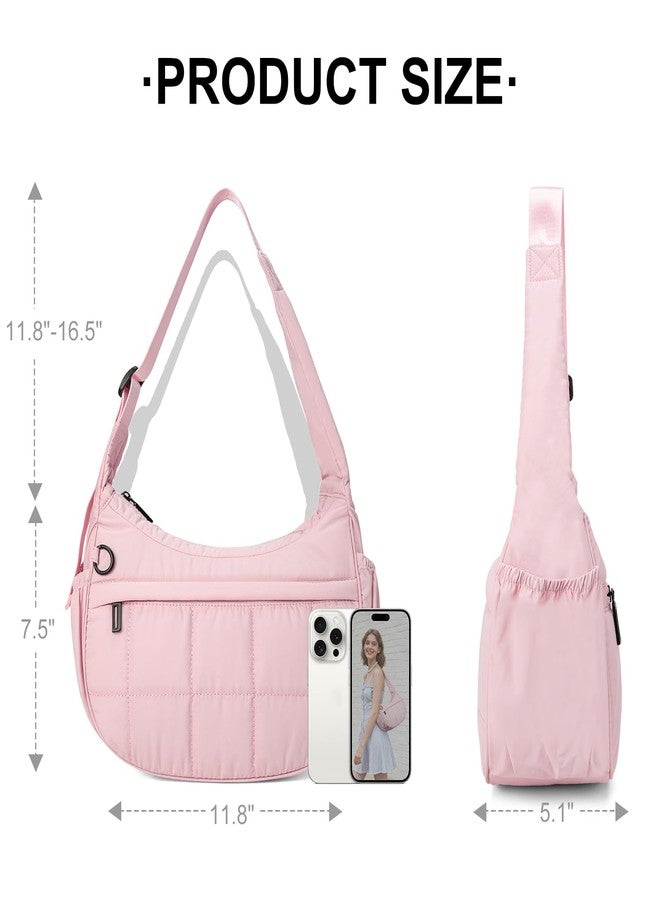 GASSDA Shoulder Bag for Women Small Puffer Purses Crescent Bag Hobo Handbags with Adjustable Strap for Daily, Light Pink - Image 3