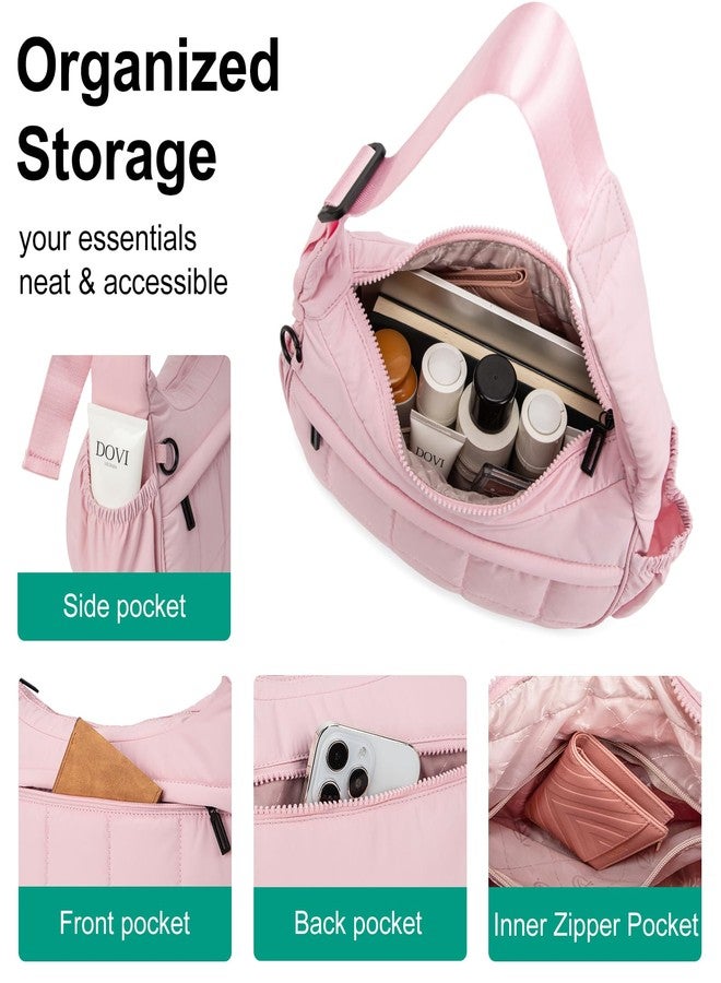 GASSDA Shoulder Bag for Women Small Puffer Purses Crescent Bag Hobo Handbags with Adjustable Strap for Daily, Light Pink - Image 4