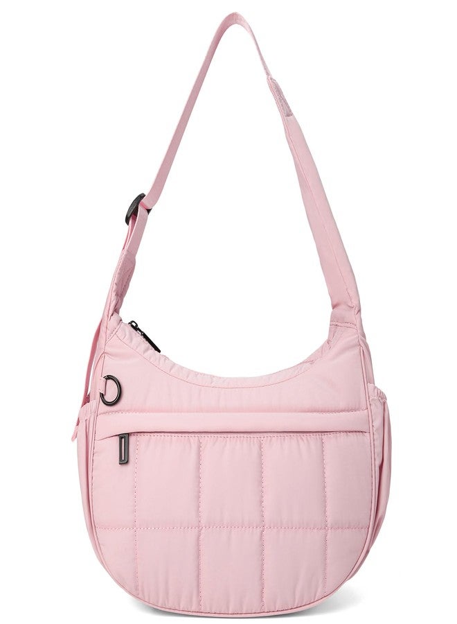 GASSDA Shoulder Bag for Women Small Puffer Purses Crescent Bag Hobo Handbags with Adjustable Strap for Daily, Light Pink - Image 1