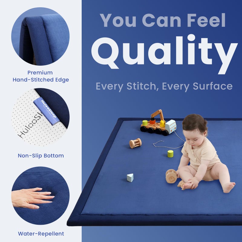 Huloo Sleep Baby Play Mat for Floor,1.3" Thick Memory foam Tummy Time Mat,Soft Coral Velvet Nursery Rug,Extra Large Non Slip Crawling Mat for Toddlers,Infants,kids,oga,Tatami Style for Living Room(Royal Blue) - Image 2