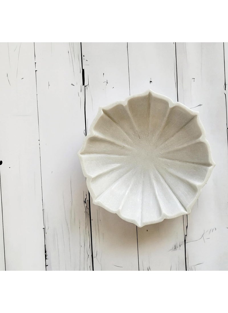 R&M - R&M RM Flower Bowl Marble Urli | Showpiece Decor Fruit Bowl, Birdbath, Kitchen, Pooja Room, Desk, Dinner Table | Gift for Anniversary, Birthday, Festival & Ceremony Marble Candle Holder Bowl | White - Image 1