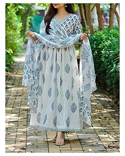 Meera Fab مجموعة ميرا فاب للنساء - قميص قطني مطبوع مع بنطلون بالازو ودوباتا (XXXX-Large, BLUE) - Image 3