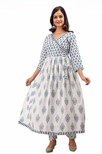 Meera Fab مجموعة ميرا فاب للنساء - قميص قطني مطبوع مع بنطلون بالازو ودوباتا (XXXX-Large, BLUE) - Image 4
